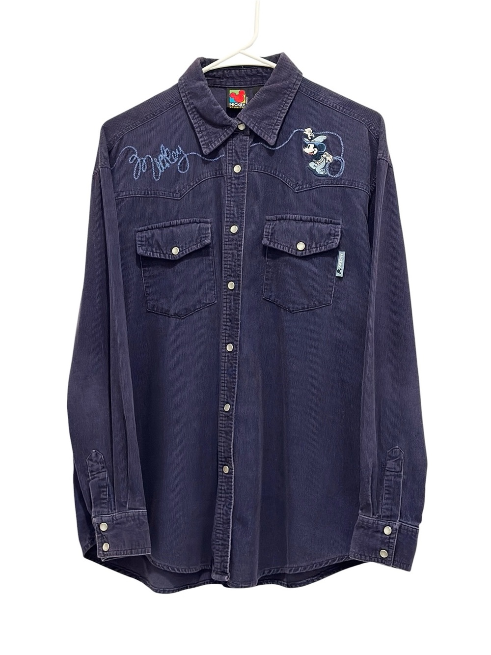 Vintage Mickey Unlimited Disney Corduroy Embroidered Pearl Snap Buttondown Small